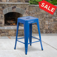 Flash Furniture CH-31320-24-BL-GG Backless Metal Barstool in Blue